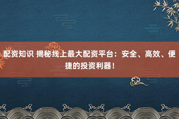 配资知识 揭秘线上最大配资平台：安全、高效、便捷的投资利器！