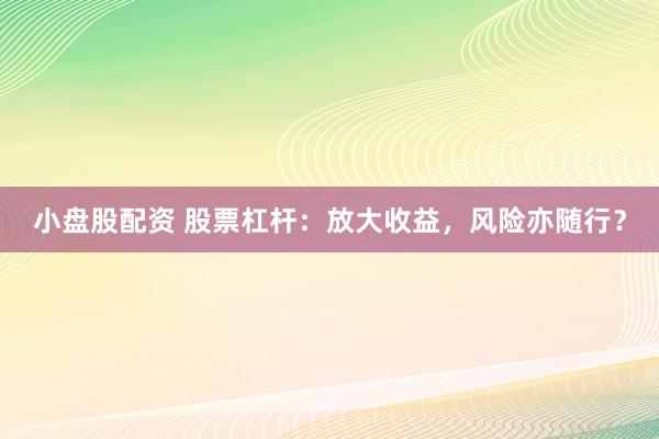 小盘股配资 股票杠杆：放大收益，风险亦随行？