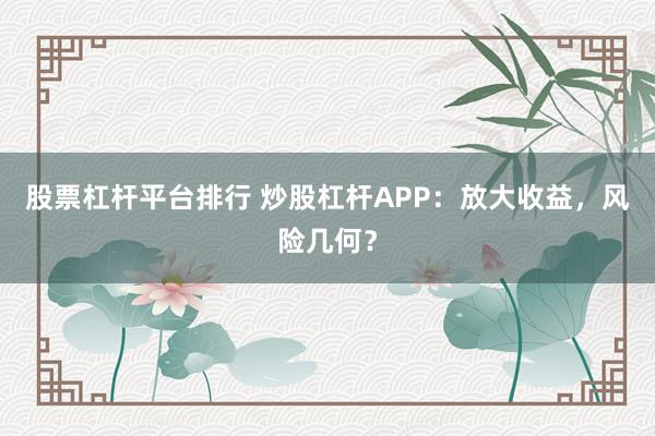 股票杠杆平台排行 炒股杠杆APP：放大收益，风险几何？
