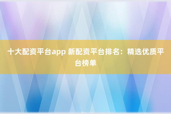 十大配资平台app 新配资平台排名：精选优质平台榜单