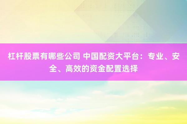 杠杆股票有哪些公司 中国配资大平台：专业、安全、高效的资金配置选择