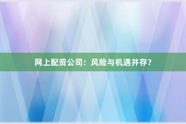 网上配资公司：风险与机遇并存？